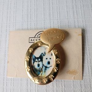 Pet Picture Brooch Gold Vintage Small Round Paw Prints